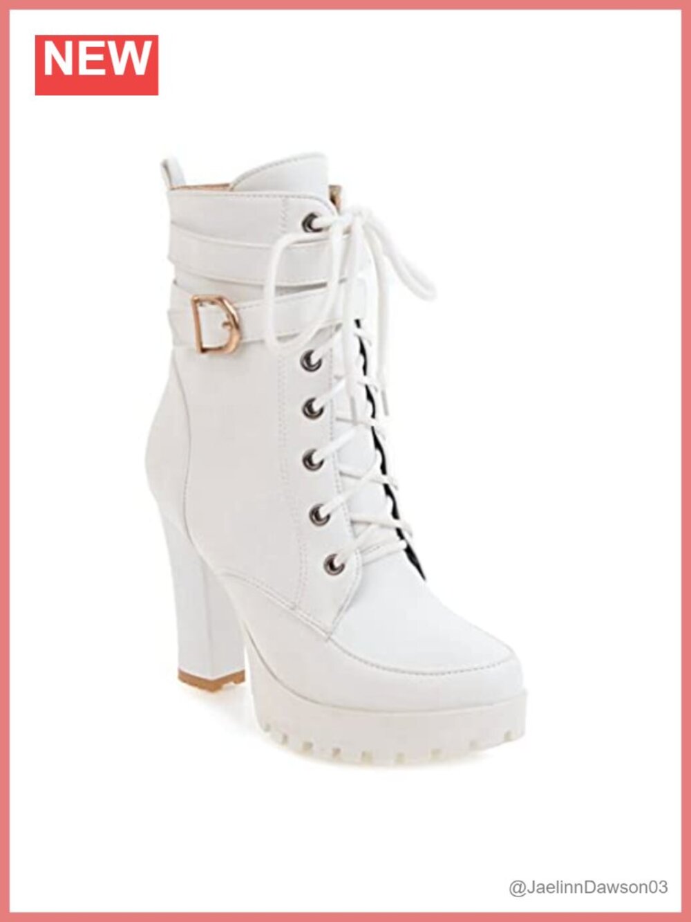Leather Ankle Boots Women Round Toe Chunky Block Heel Lace Up Zipper Platform